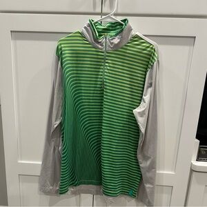 Slazenger Green and Yellow Striped Half-Zip Top
